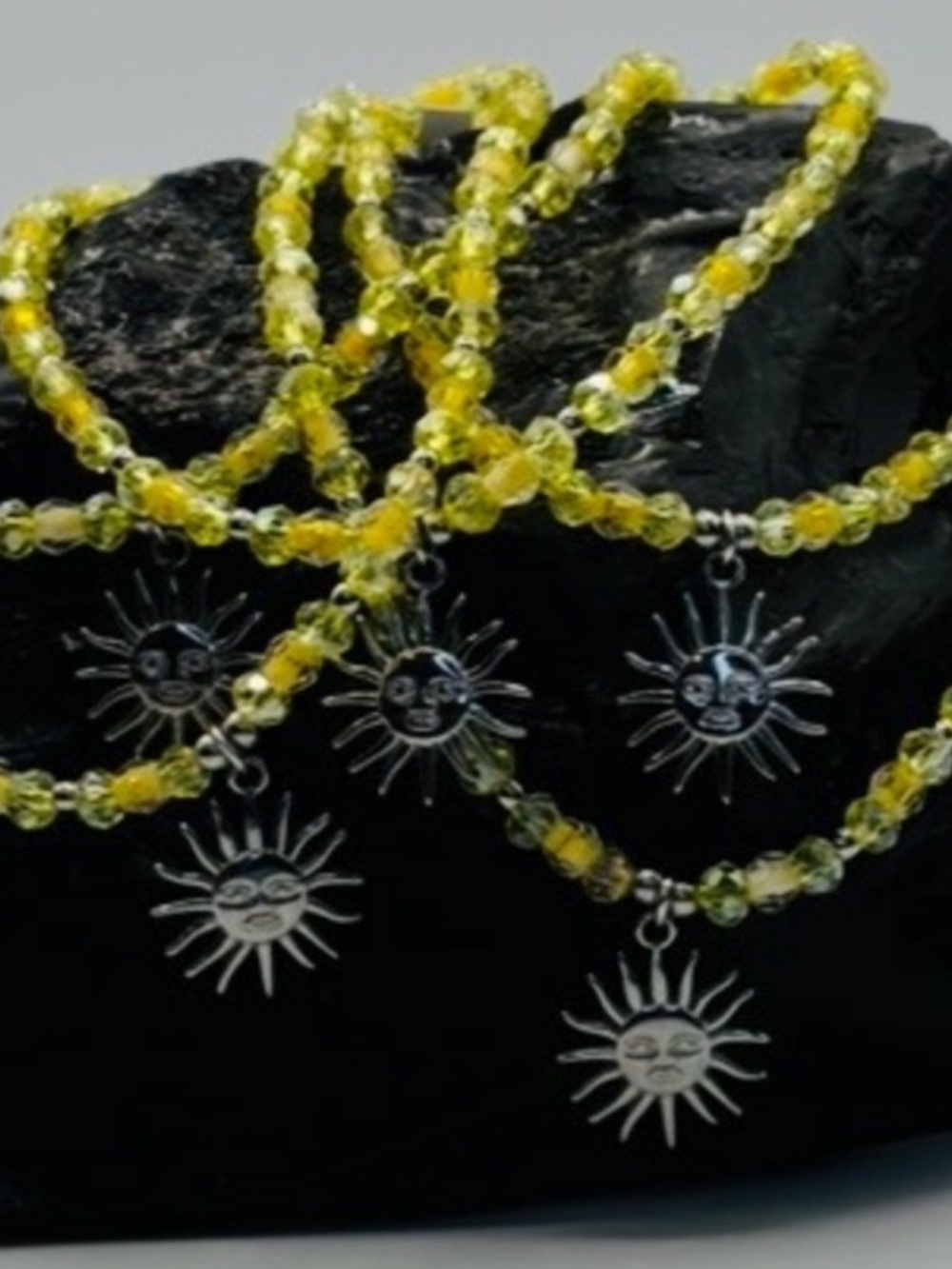 *ANKLET* S. Steel Silver Sunflower with Yellow Crystal Stretchy Anklet